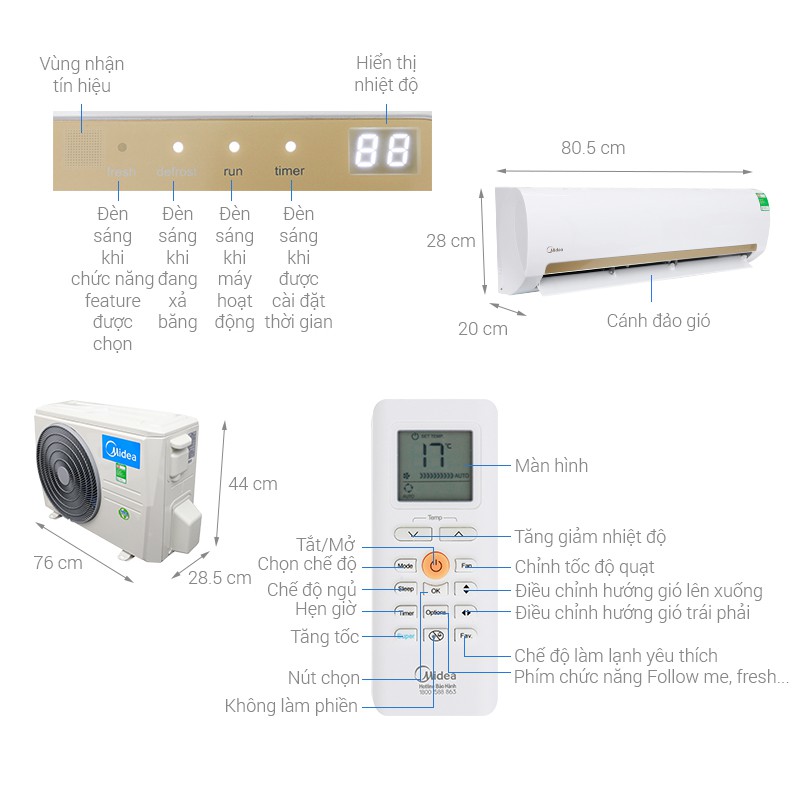 Điều hòa 1 chiều 9000BTU Midea MSMA3-10CRN1  - Miễn phí công lắp đặt - bảo hành 24 tháng