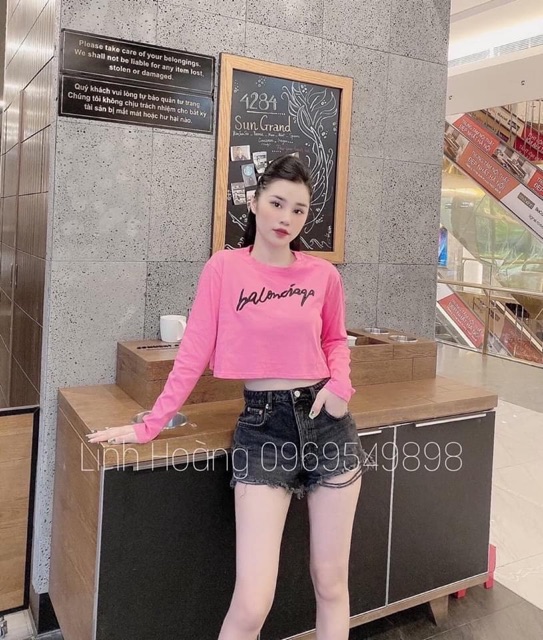 ÁO CROPTOP THÊU CHỮ BA/LEN HOT HIT