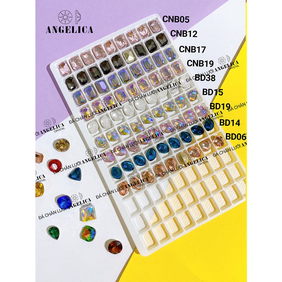 Túi 10 Viên Đá khối Nail Ngọc Hình Bầu Dục Chân Vàng Trang Trí Móng ANGELICA BD