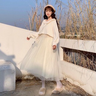 set áo Len váy công chúa kèm túi ulzzang
