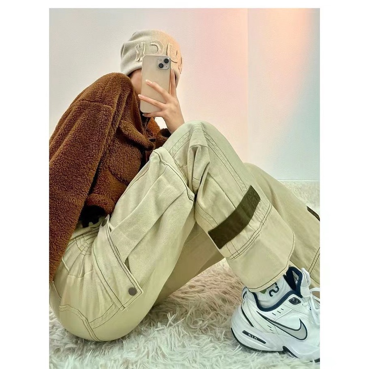 Quần jean ống rộng eo cao túi dài phong cách ins đường phố DLC2