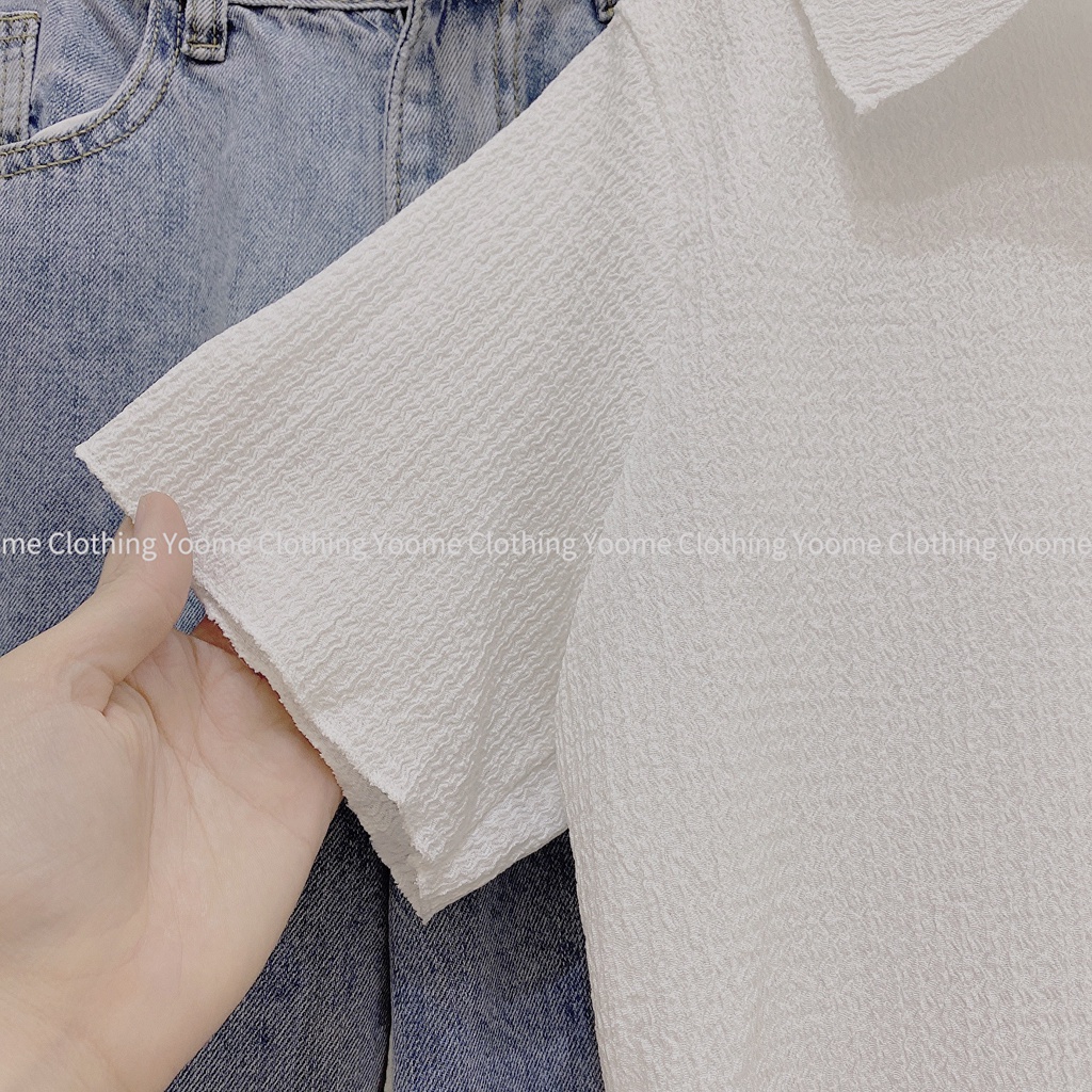Áo cổ polo nhún , áo croptop cổ bẻ chất nhún cho nữ yoome clothing