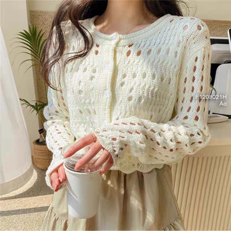 Áo Len lưới lỗ dài tay gài nút TT1208
