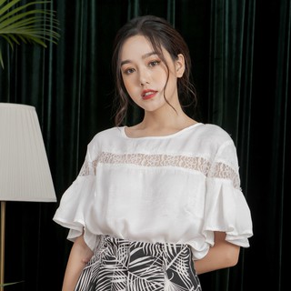 Áo sơ mi cổ thuyền phối ren ngực IFU 2369