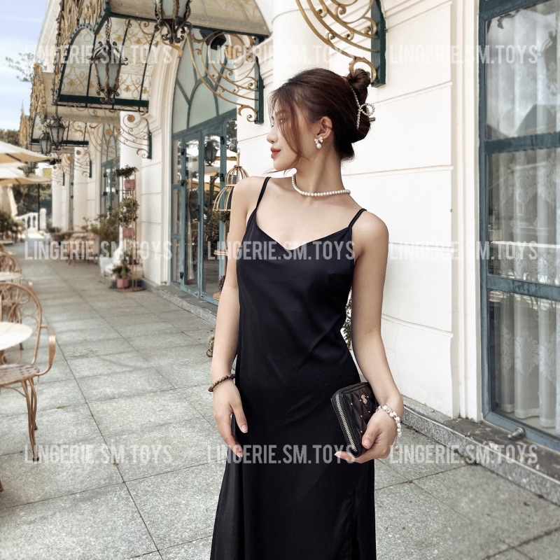 <Video+Ảnh Thật> Đầm Lụa Satin Xẻ Tà Điệu Đà Thướt Tha - Dây Bắt Chéo Tôn Lưng Gợi Cảm