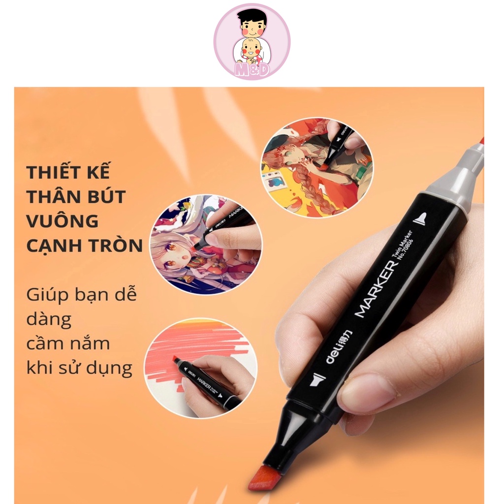 Bút màu marker, Màu TouchCool, tặng kèm  Khay Nhựa + 2 Bút Line + giấy hình vẽ- Chính Hãng.