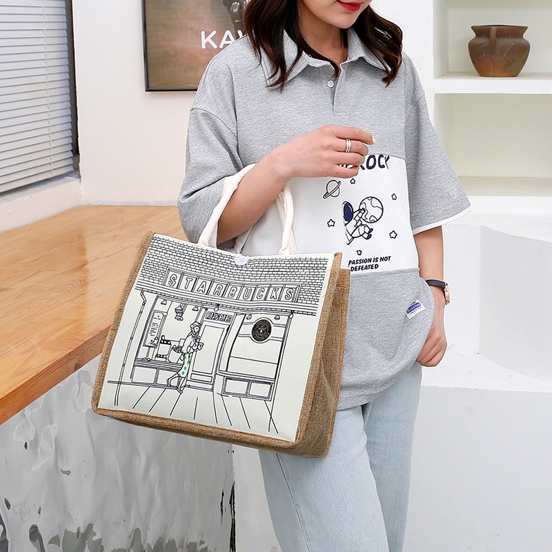 Túi cói du lịch star quai trắng size lớn
