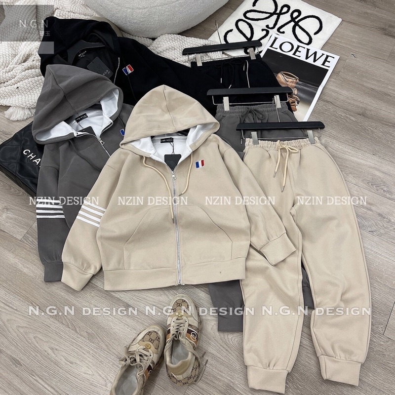 Sét nỉ 3 sọc có mũ