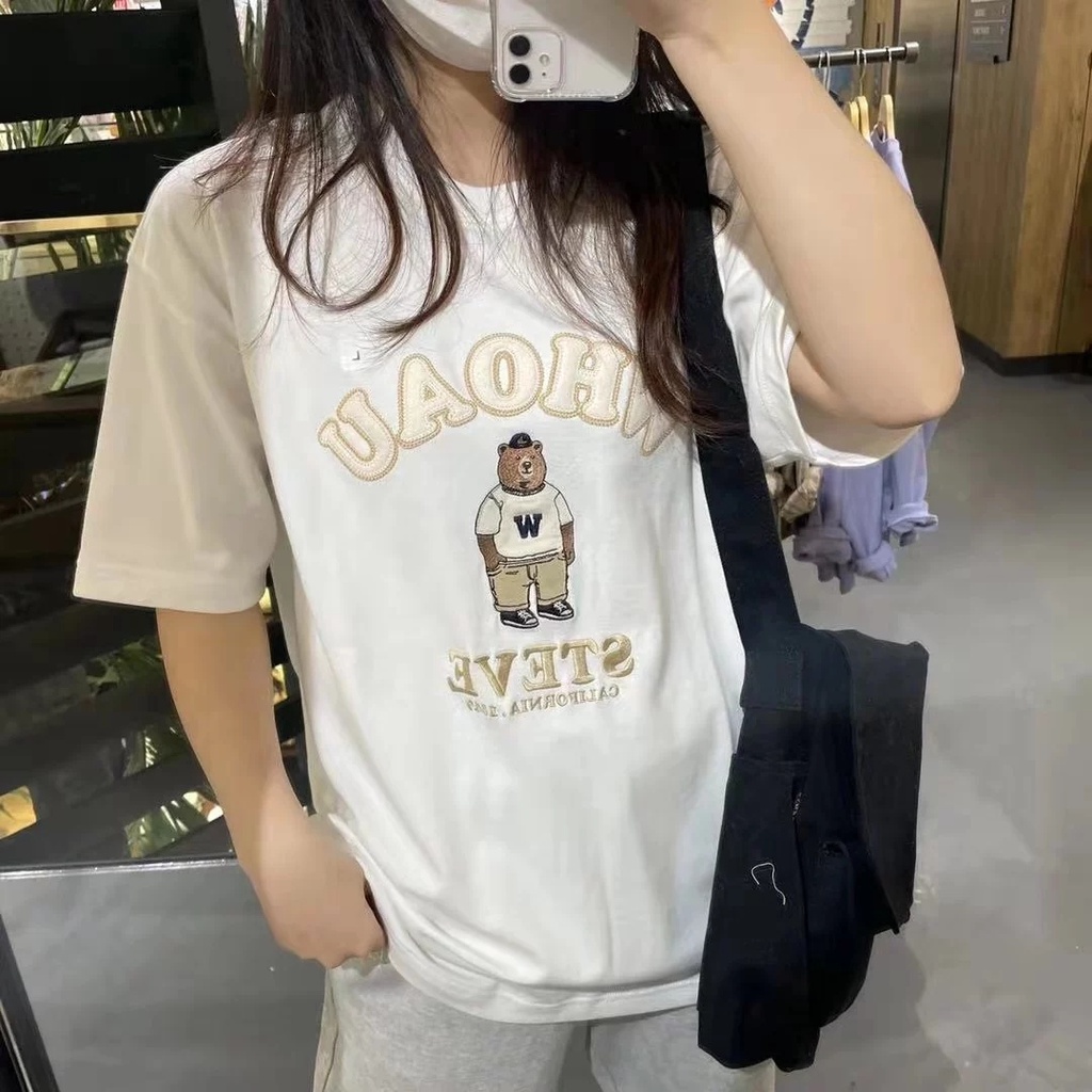 Áo Thun Tay Ngắn Cổ Tròn In Hình Gấu Dễ Thương Thời Trang Mùa Hè Cho Nam Và Nữ