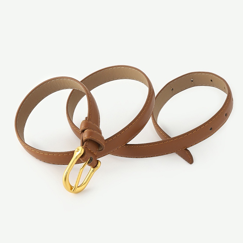 Thắt Lưng Bằng Da Pu Mỏng Có Khóa Màu Vàng Kim Phong Cách Retro Đơn Giản Dễ Phối Đồ Dành Cho Nữ