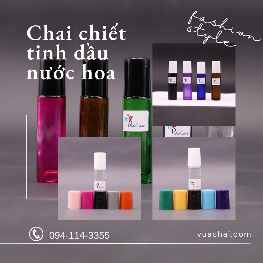 Chai Bi lăn 5ml 10ml cao cấp Nhiều màu Colorful độc đáo thép không gỉ tinh dầu nước hoa