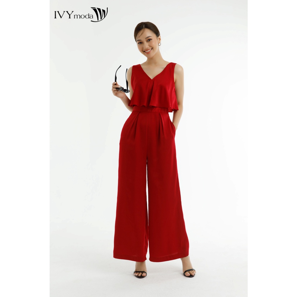 Jumpsuit lụa ống rộng nữ IVY moda MS 18M7431