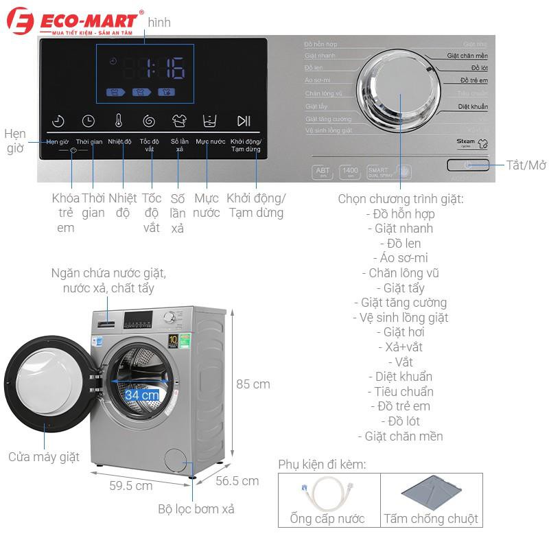 Máy giặt Aqua Inverter 9 kg AQD-D900F S Mới 2020