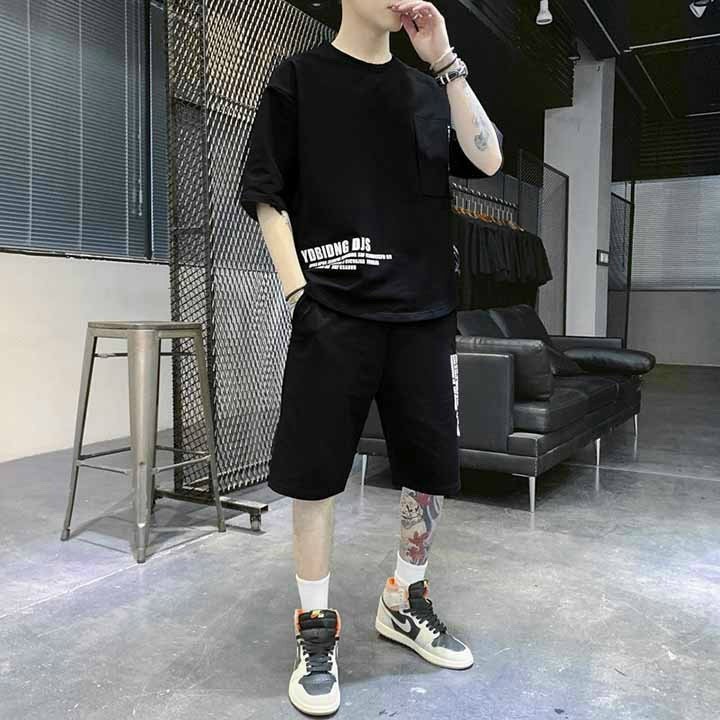 Set bộ đồ thể thao Nam Unisex ( áo thun+ quần short ) In chữ Họa tiết thời trang cao cấp