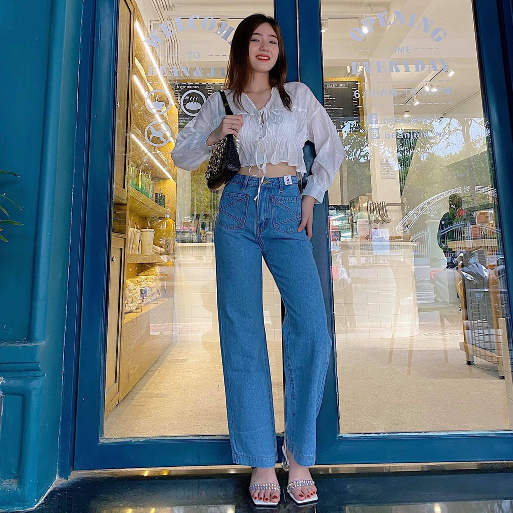 Quần jeans culottes form suông dài 2 túi trước 2 màu đen và xanh denim Jeme Jeans