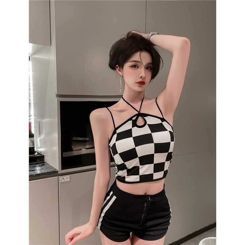 Áo 2 dây, áo yếm croptop kẻ vuông ô cờ chép cổ hot hit nữ siêu đẹp
