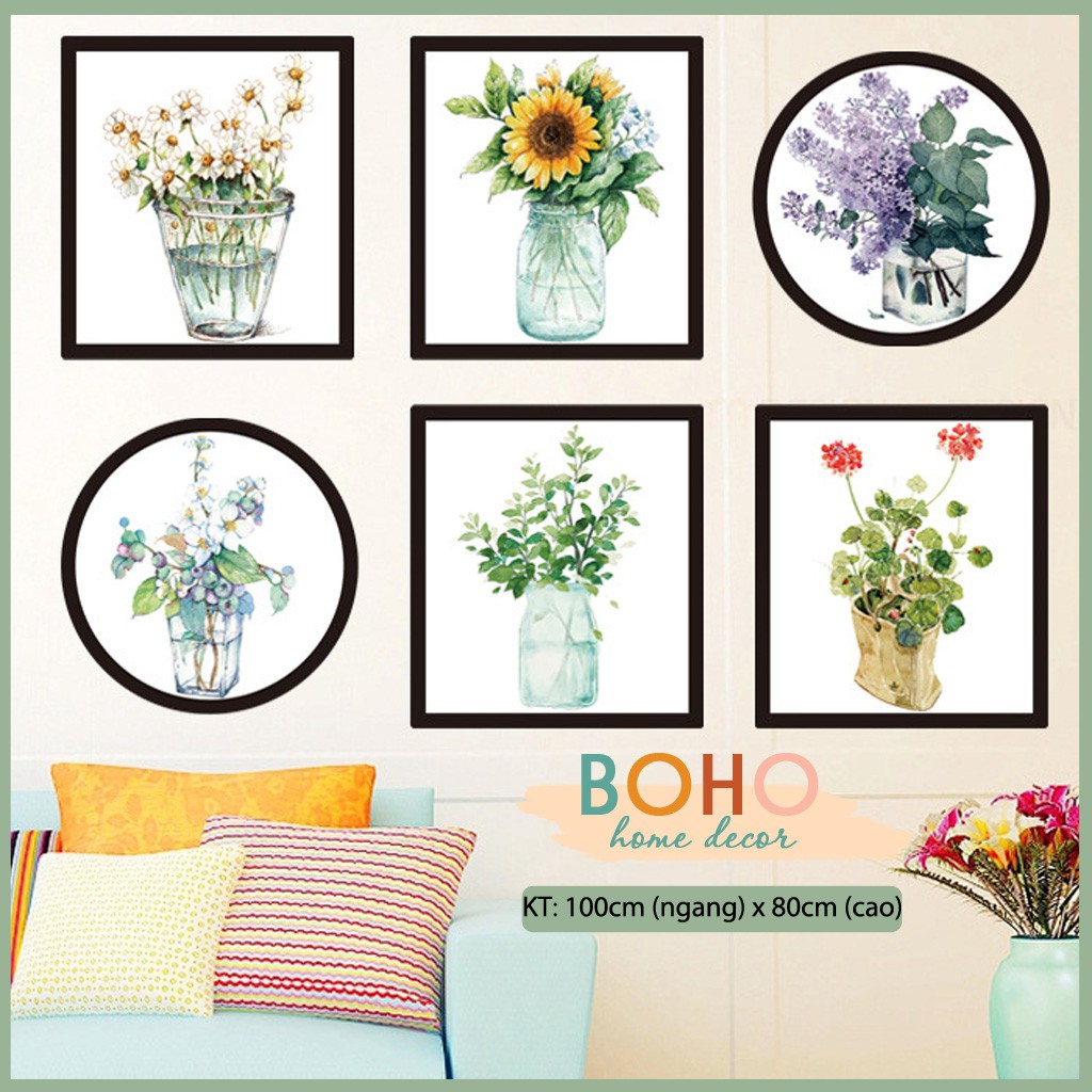 Decal dán tường, tranh dán tường phòng ngủ, quán cà phê, cửa hàng hình Tranh hoa BH52