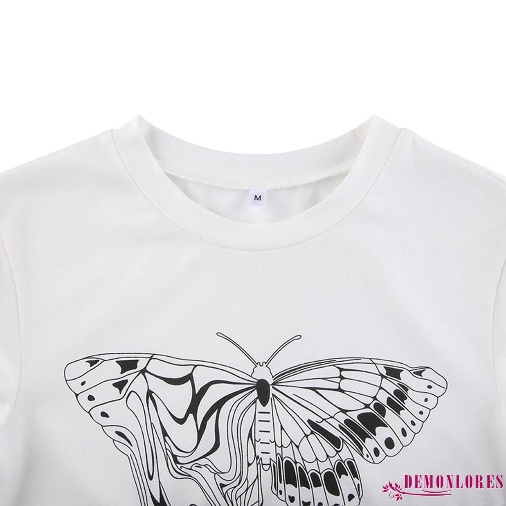 Áo Thun T-shirt Tay Ngắn Cổ Tròn In Hình Bướm Dành Cho Nữ