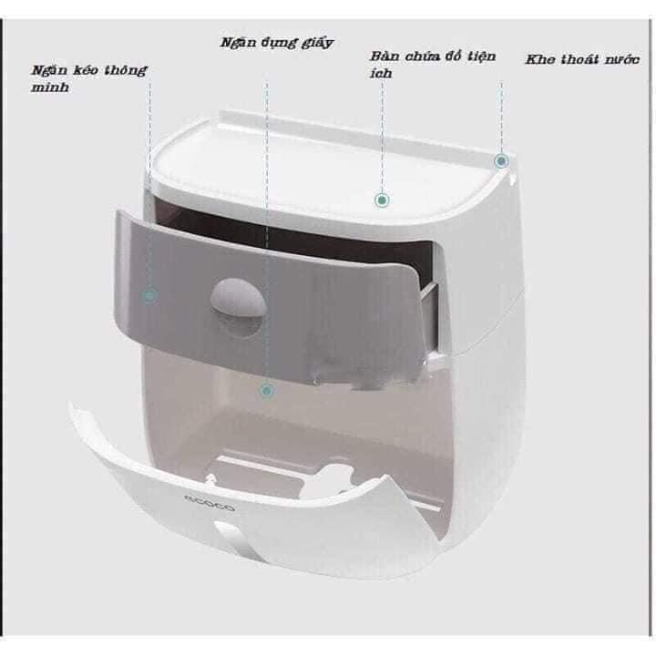 Hộp Đựng Giấy Vệ Sinh ECOCO Cao Cấp 2 Tầng Có Khay Để Vật Dụng Cá Nhân Chống Nước