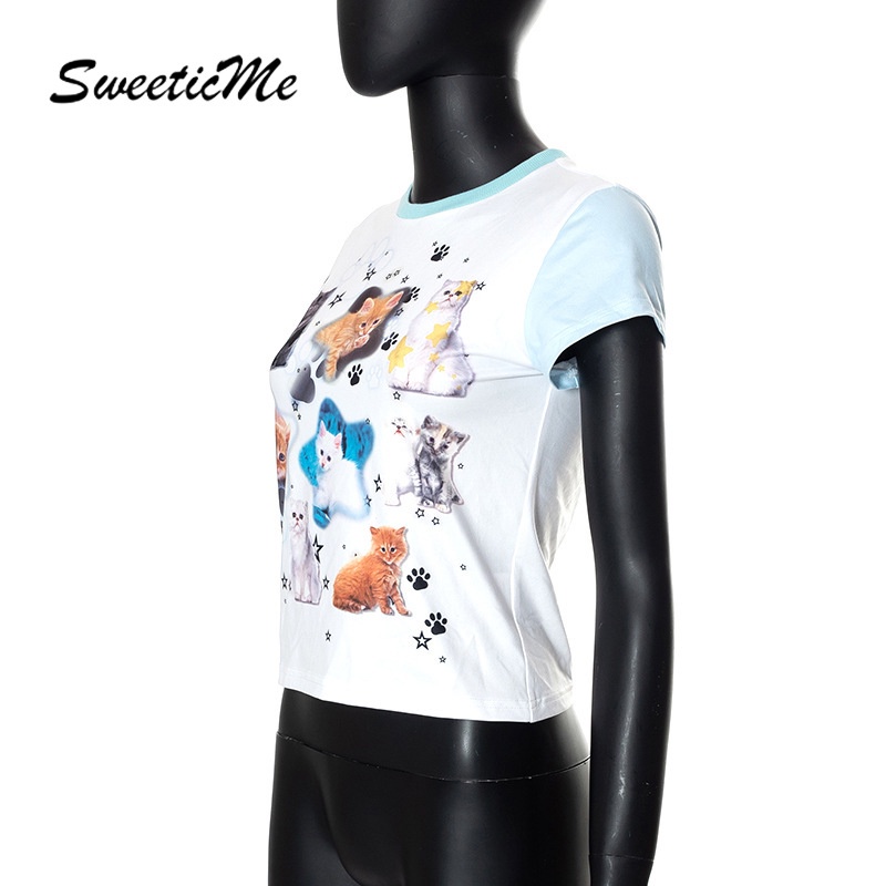 Áo Thun Cổ Tròn Tay Ngắn In Họa Tiết SweeticMe Thời Trang Cho Nữ