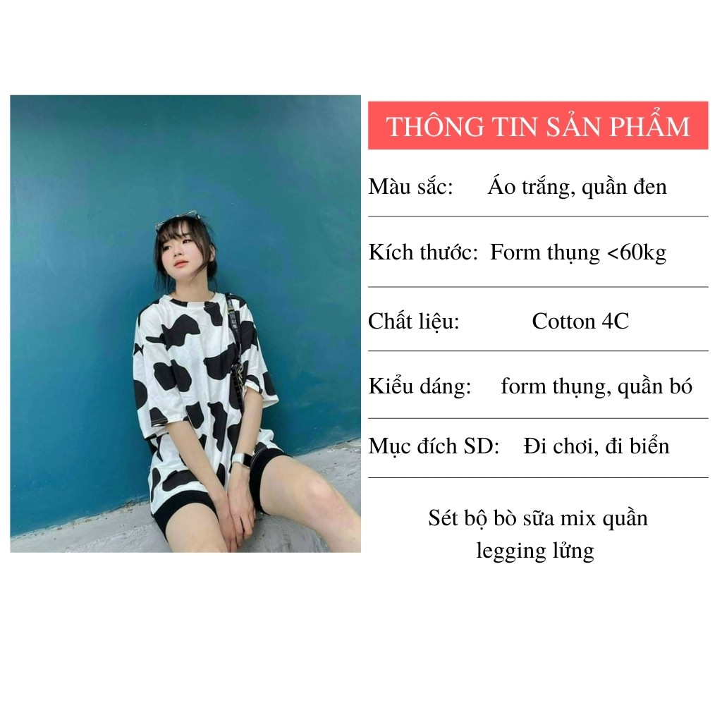 Sét bộ áo bò sữa cộc tay form thụng mix quần legging lửng cotton 4c dệt sẵn mềm mịn đẹp DUMISA SDN01