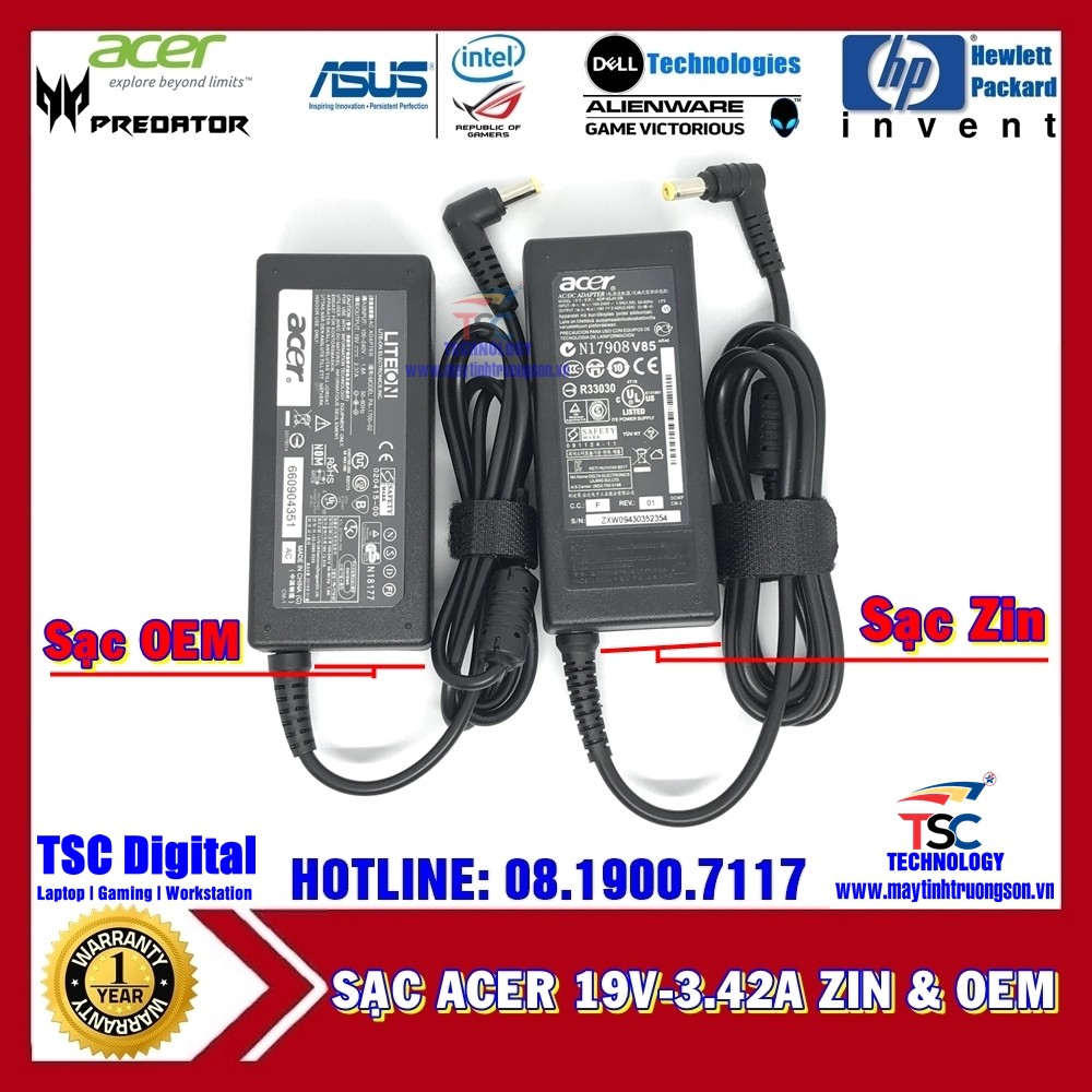 Sạc Laptop ACER 19V-3.42A Zin Nhập Khẩu Cao Cấp | Adapter ACER 19V-3.42A