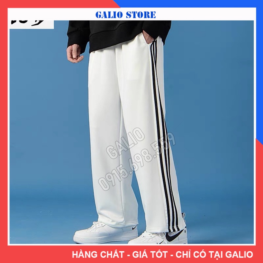 Quần Jogger Nam Nữ Ống Rộng Bó Chun Rút Gấu Basic Dáng Thể Thao 3 Sọc 2 Màu(Đen,Trắng) - Galio