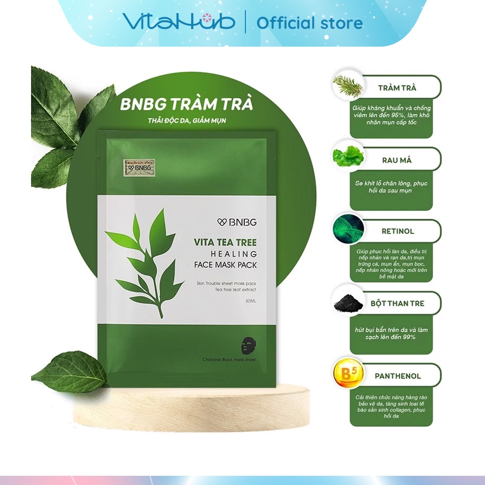 Mặt Nạ BNBG Tràm Trà Thải Độc Da, Giảm Mụn Vita Tea Tree Healing Face Mask Pack 30ml