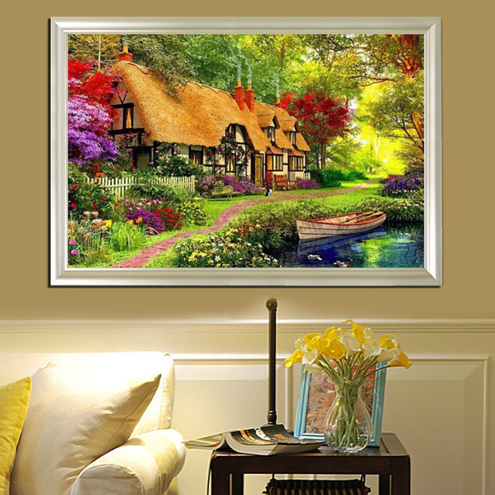 Tranh đính đá hình căn phòng trong vườn hình 5D tự làm dùng trang trí nội thất | BigBuy360 - bigbuy360.vn