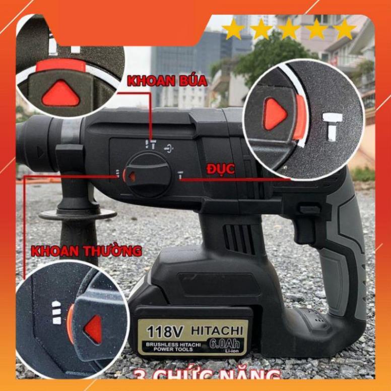 Máy Khoan Đục Bê Tông HITACHI 118V 3 Chức Năng, 2 PIN, Không Chổi Than