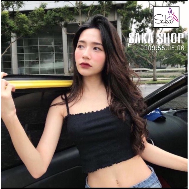 Áo 2 dây cuốn biên croptop vải thun chánh phẩm