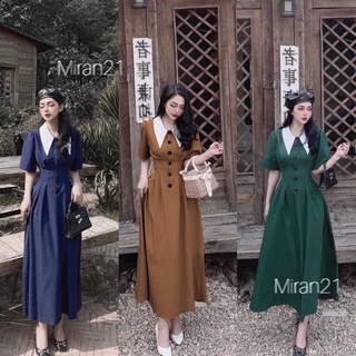 Đầm phối cổ trắng tiểu thư chiết eo