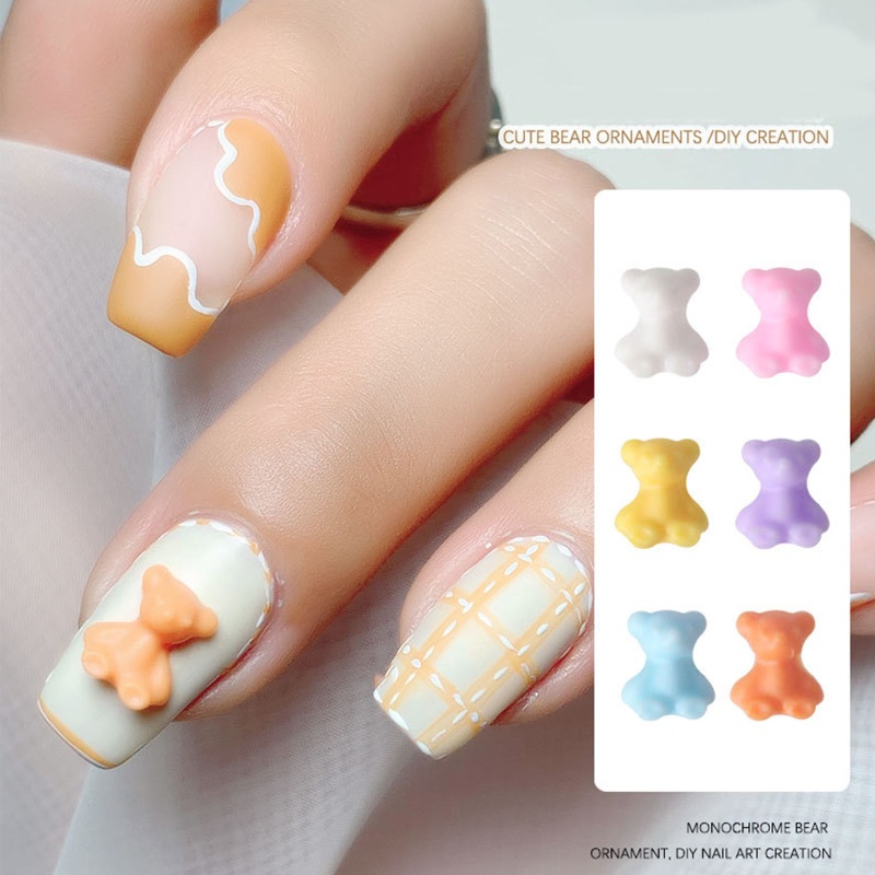 Set 10 Phụ Kiện Trang Trí Móng Tay Nghệ Thuật Hình Gấu Nhiều Màu Sắc