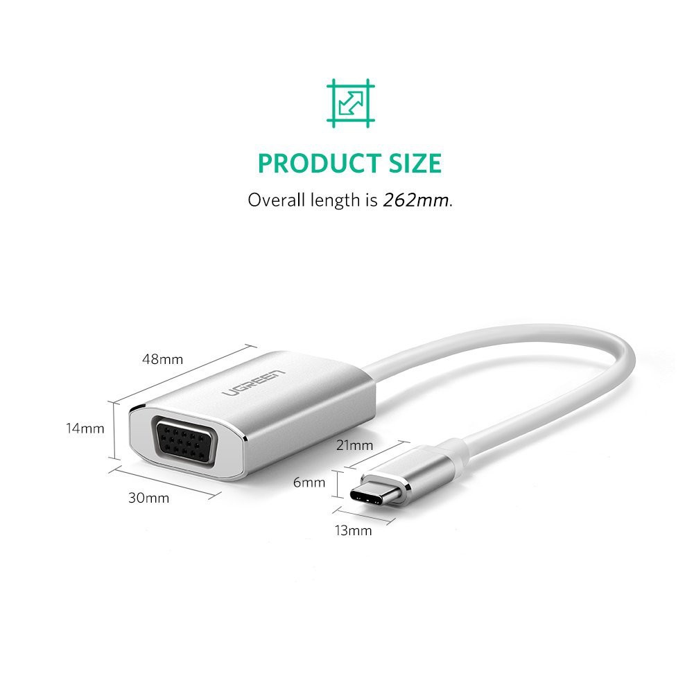 Cáp chuyển USB C to VGA Cao cấp Ugreen 40866 cỗng sạc PD Type C ( vỏ nhôm)