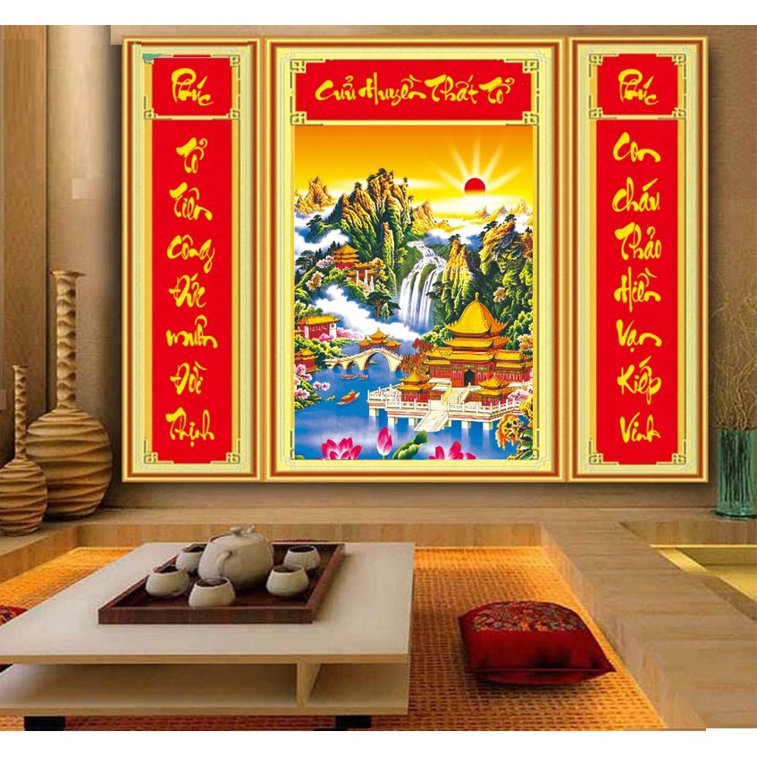 Tranh đính đá Câu Đối Đỏ , Cửu huyền thất tổ- tranh chưa đính đá