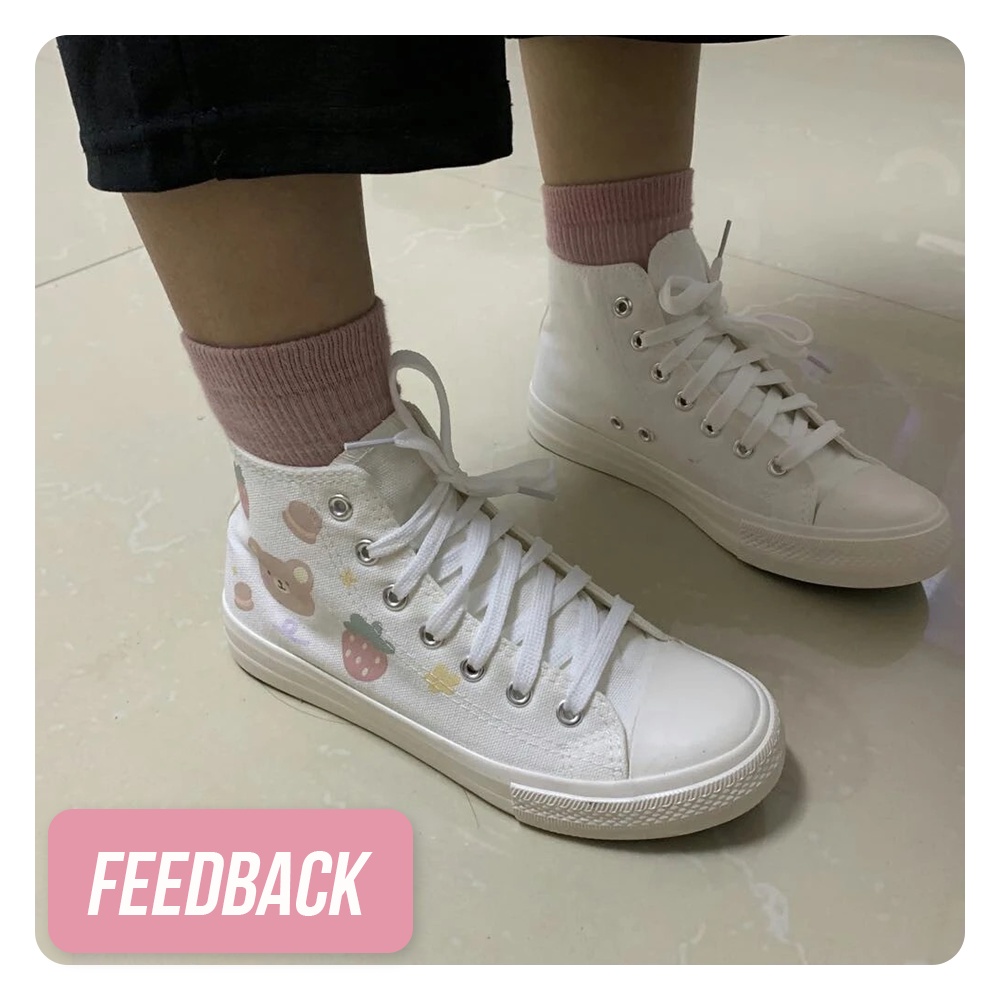 Giày cao cổ sneaker trắng hoạt tiết dễ thương kiểu dáng basic đơn giản học sinh G00013