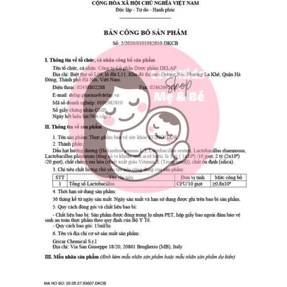 Men vi sinh nhỏ giọt - ĂN NGON - GIẢM TIÊU CHẢY - CHƯỚNG BỤNG ĐẦY HƠI - Có quà tặng kèm - Eubioflor