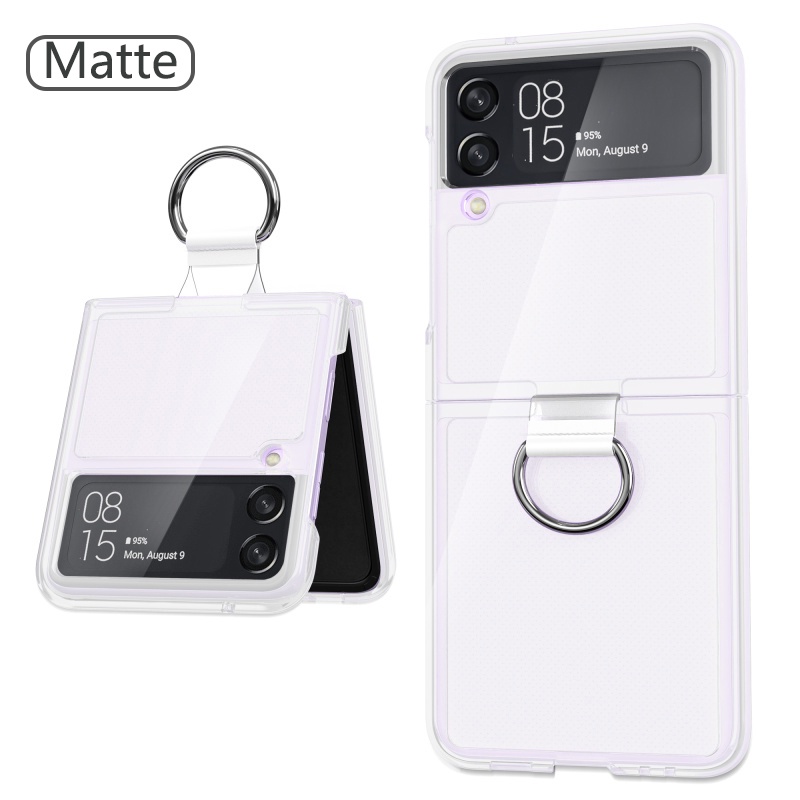 Ốp điện thoại nhám trong suốt có giá đỡ ngón tay chống sốc cho Samsung Galaxy Z Flip 3