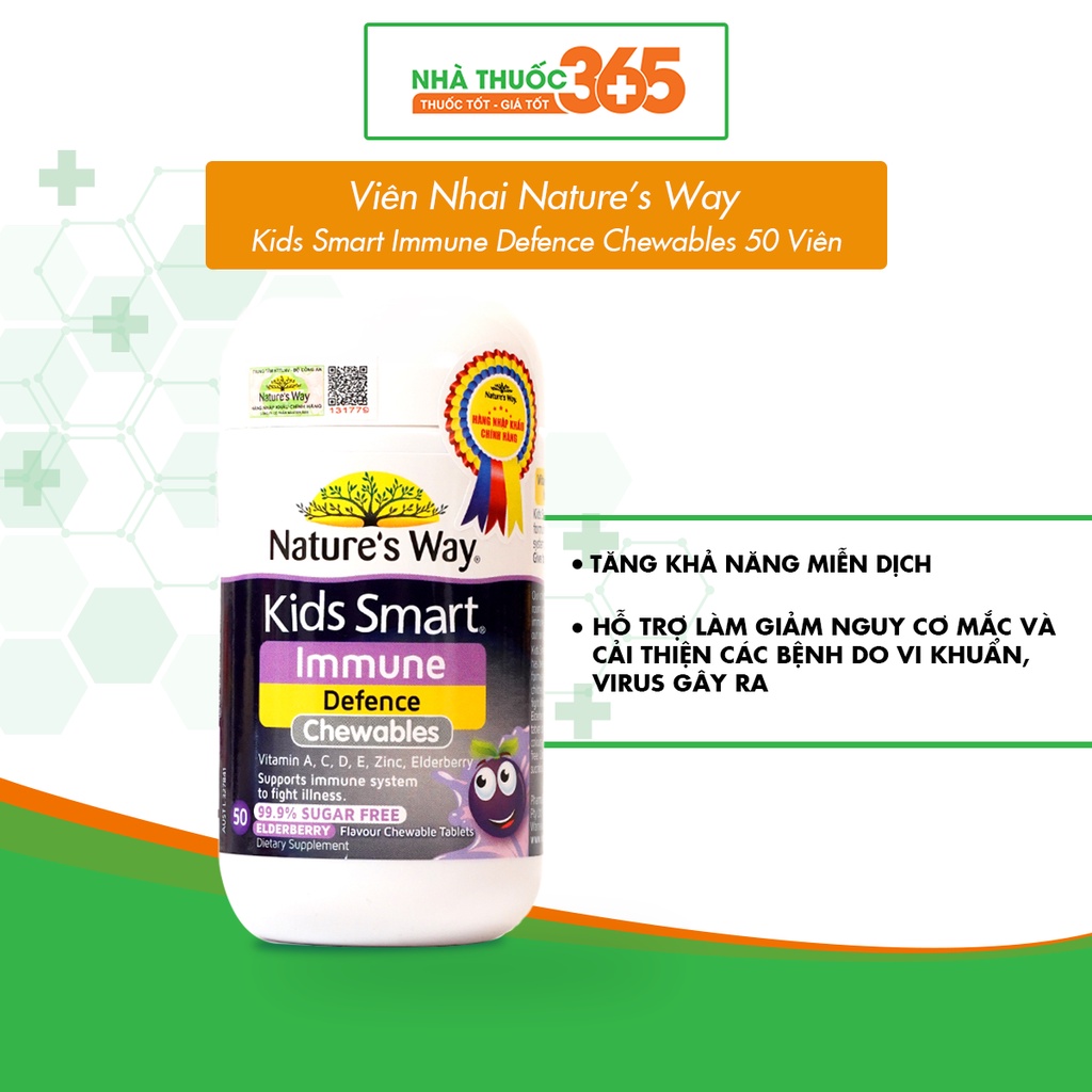 Viên Nhai Cho Bé Nature’s Way Kids Smart Immune Defence Chewables Tăng Cường Miễn Dịch Và Sức Đề Kháng 50 Viên