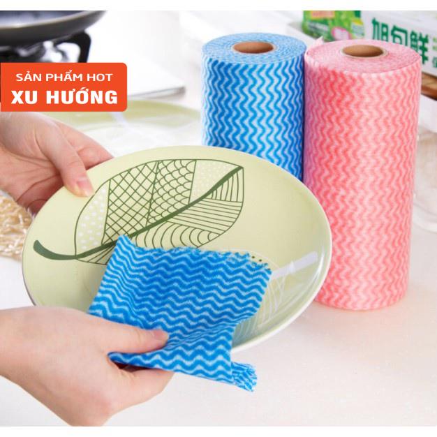 Cuộn khăn giấy vải cotton lau đa năng tiện dụng 50 tờ hoạ tiết nhiều màu có thể giặt được- Glow Asia
