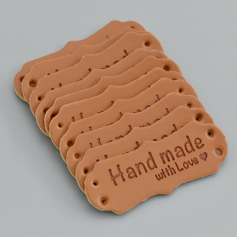 Set 50 Tấm Thẻ Da Pu In Chữ Handmade With Love Dùng Để Làm Đồ Thủ Công