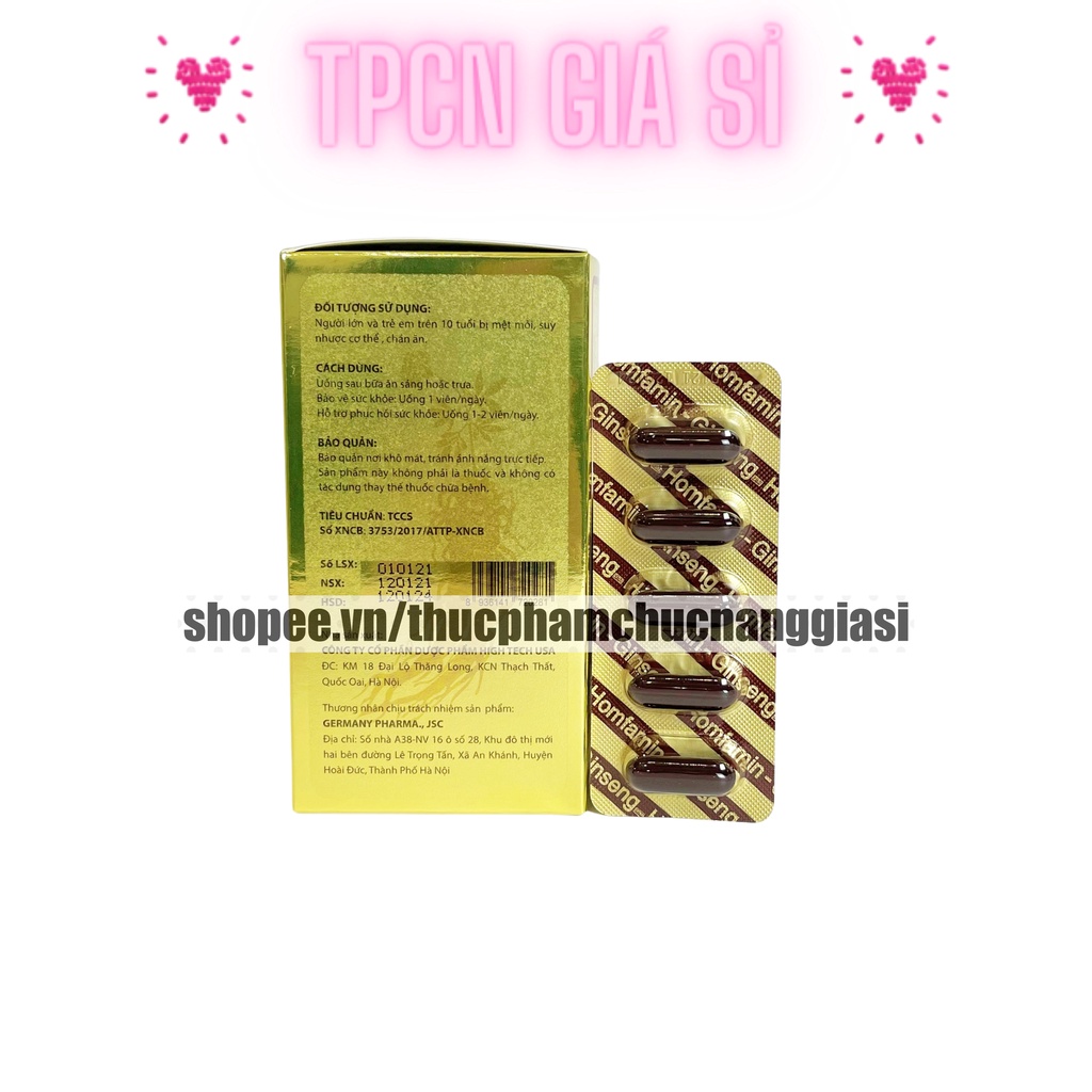 Vitamin tổng hợp HOMFAMIN GINSENG bổ sung cao nhân sâm, tăng cường sức đề kháng, bồi bổ cơ thể - Hộp 60 viên