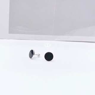 Bông tai nụ đen tròn ren vặn xoáy bạc 925,Khuyên tai nụ bạc 925 sơn đen-Minh Tâm Jewelry