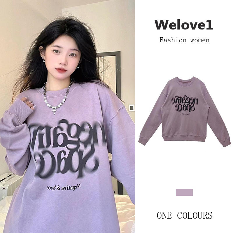 Áo sweater Cổ Tròn Dáng Rộng Màu Tím Phong Cách Mỹ Cổ Điển Thời Trang Cho Nữ