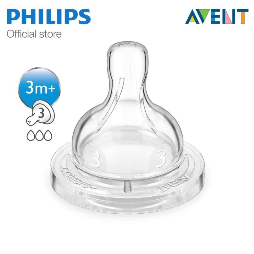 Bộ 2 chiếc núm ty thay thế Avent Silicone dành cho trẻ từ 3 tháng tuổi 3 lỗ