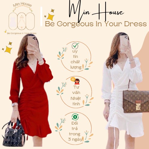 Rẻ nhất shopee-Đầm dự tiệc đuôi cá rút dây bên hông-hàng chuẩn loại 1-đầm tay dài dự tiệc sang trọng-min.house86
