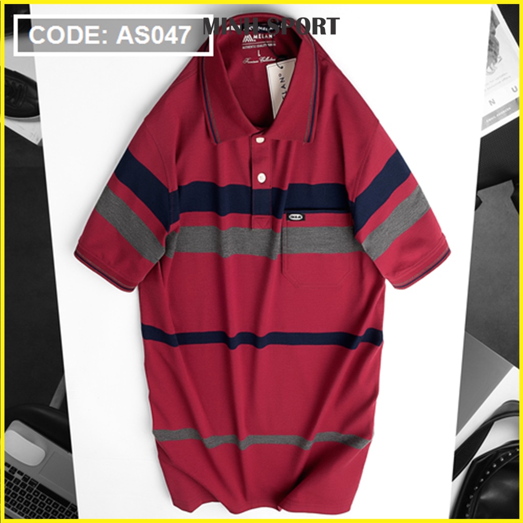 Áo Thun Nam Kẻ Sọc Cổ Bẻ Có Túi, Chất Vải Thun Cotton Mềm Mịn, Thấm Hút Mồ Hôi mã AO.42