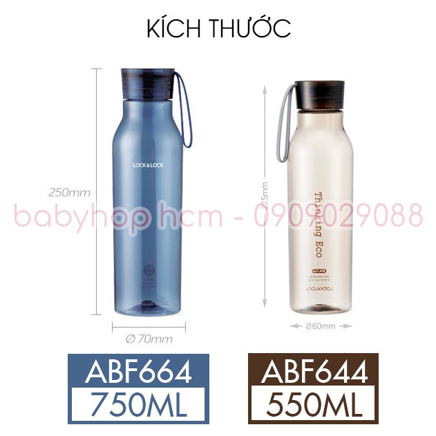 Bình Nước Nhựa Tritan Lock&amp;Lock Eco Bottle ABF664 [750ML] ABF644 [550ML] Có Dây Treo