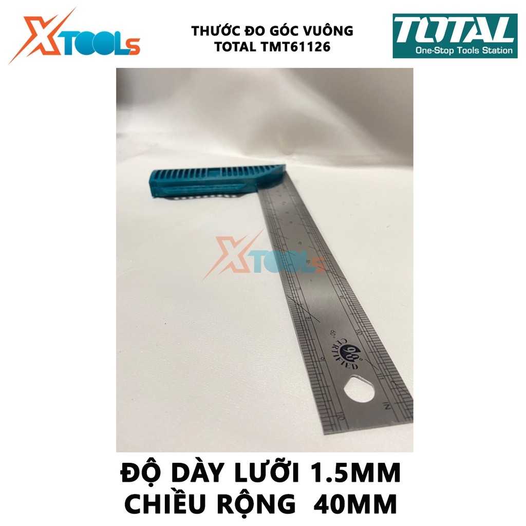 Thước đo góc vuông TOTAL TMT61126 | Thước eke vuông Chiều dài 300mm (12 &quot;), Chiều rộng lưỡi dao 40mm, Độ dày lưỡi:1,5mm,