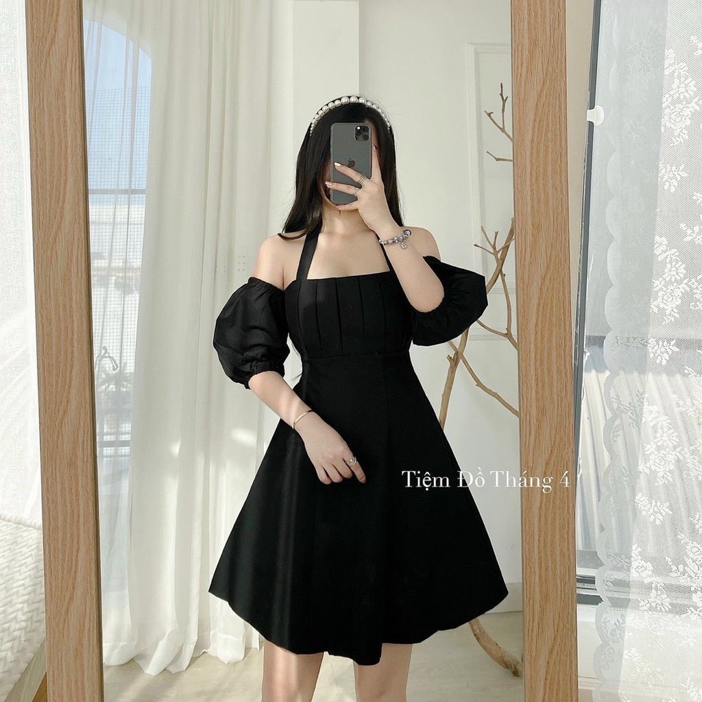 Váy thô xếp li ngực trễ vai